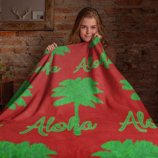 Couverture Polaire Red Green Palm Aloha Tropical Holiday