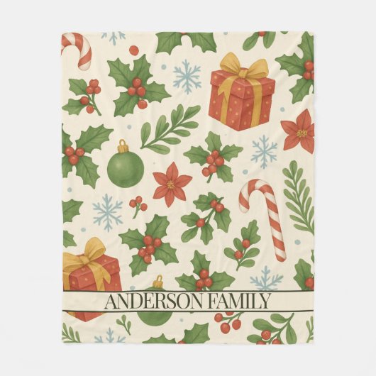Couverture Polaire Red Green Pine et Berry Floral Holiday (Devant)
