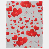 Couverture Polaire Red Hearts Infinity Initiales Monogramme sur gris (Devant)