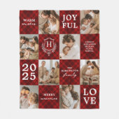 Couverture Polaire Red Plaid Family Monogram Photo Collage Christmas (Devant)