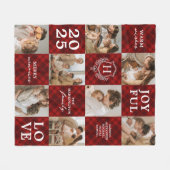 Couverture Polaire Red Plaid Family Monogram Photo Collage Christmas (Devant (Horizontal))