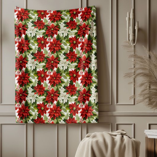 Couverture Polaire Red Poinsettia Blanket Classic Christmas Elegance