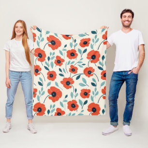 Couverture Polaire Red Poppy Floral Print Motif sans couture