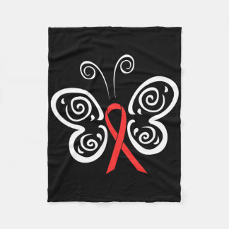 Couverture Polaire Red Ribbon Butterfly Blood Cancer Hiv Aids Awarene