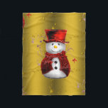 Couverture Polaire Red Snowman sur Gold Christmas<br><div class="desc">Une jolie couverture de bonhomme de neige avec un bonhomme de neige en velours rouge,  entouré d'étoiles dorées et de rubans rouges,  le tout sur un arrière - plan d'or festif pour donner à votre maison de vacances un look unique pour ce Noël.</div>