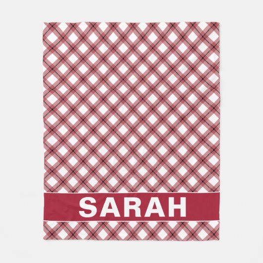 Couverture Polaire Red & White Argyle Plaid Custom Name (Devant)