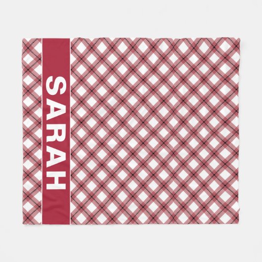 Couverture Polaire Red & White Argyle Plaid Custom Name (Devant (Horizontal))