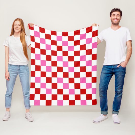 Couverture Polaire Red White Pink Checkered Pattern Design  (En situation)