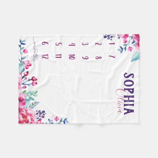 Couverture Polaire Regardez-moi grandir - fleurs d'aquarelle violet (Devant (Horizontal))