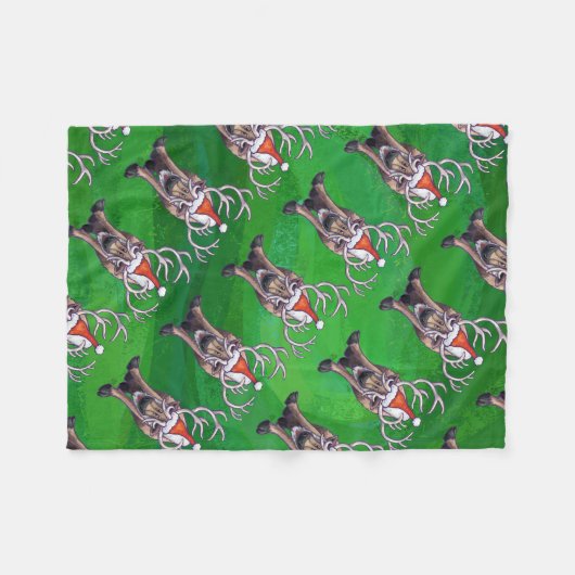 Couverture Polaire Reindees Noël Sur Vert (Devant (Horizontal))
