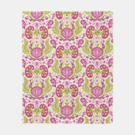 Couverture Polaire Reins Damask rose et vert (Devant)