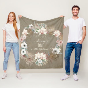 Couverture Polaire Relax Dream Love Earthy Tropical Tan White Floral