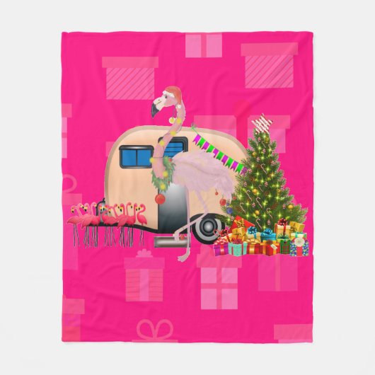 Couverture Polaire remorque flamingo de noël (Devant)