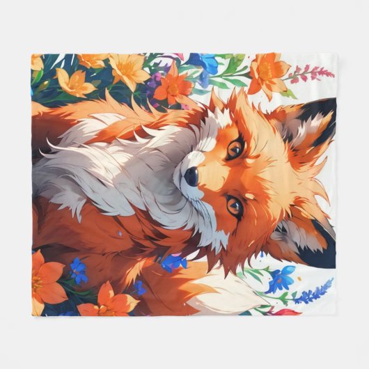 Couverture Polaire Renard à fleurs (Devant (Horizontal))