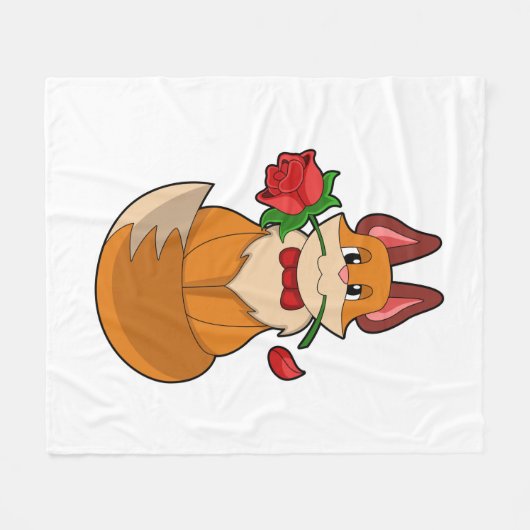 Couverture Polaire Renard avec fleur Rose (Devant (Horizontal))