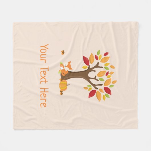 Couverture Polaire Renard d'automne avec texte personnalisé Citrouill (Devant (Horizontal))
