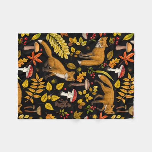 Couverture Polaire Renard d'automne sur noir (Devant (Horizontal))