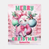 Couverture Polaire Renard de Noël rose Nom personnalisé des enfants (Devant)