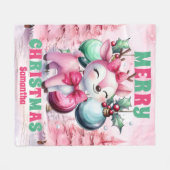 Couverture Polaire Renard de Noël rose Nom personnalisé des enfants (Devant (Horizontal))