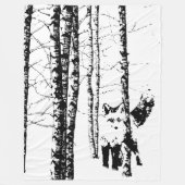 Couverture Polaire Renard en Forêt de Birch Silhouette noire (Devant)