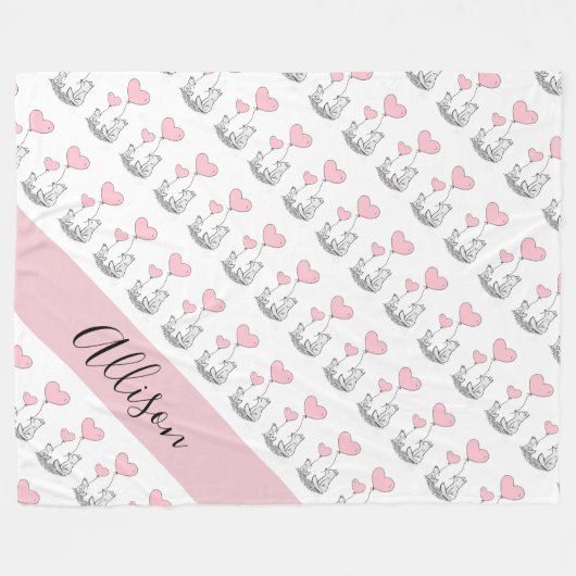 Couverture Polaire Renard et Coeurs (Devant (Horizontal))