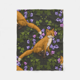 Couverture Polaire Renard, fleurs et lierre, vert, orange et viole