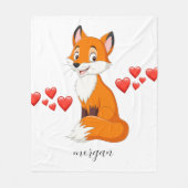 Couverture Polaire Renard mignon, Coeurs rouges, Nom de l'enfant ou v (Devant)