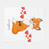 Couverture Polaire Renard mignon, Coeurs rouges, Nom de l'enfant ou v (Devant (Horizontal))