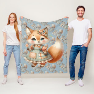 Couverture Polaire Renard pastel floral Cottagecore fantaisiste