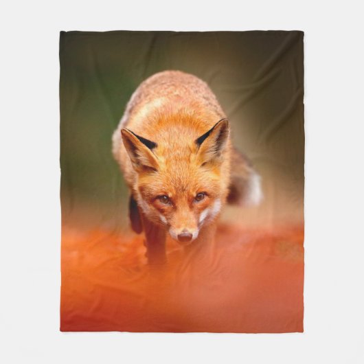 Couverture Polaire Renard rouge courant sur les feuilles d'automne or (Devant)