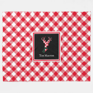 Couverture Polaire Rennes Plaid Buffalo Rouge et Blanc Personnalisées