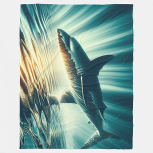 Couverture Polaire Requin dans la mer bleue profonde & soleil