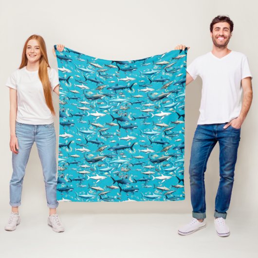 Couverture Polaire Requins et vie marine en bleu marine (En situation)
