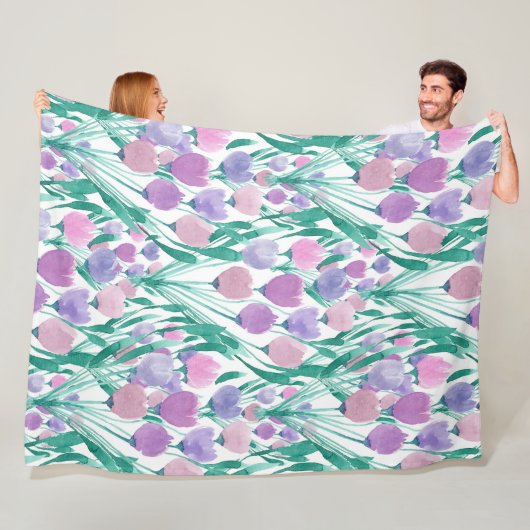 Couverture Polaire Ressort rose pourpre Tulipe Floral Aquarelle (En situation)