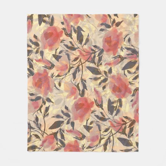 Couverture Polaire Ressort roses sauvages : motif aquarelle. (Devant)