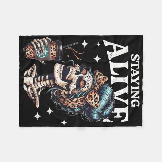 Couverture Polaire Rester en vie Skeleton Halloween Leopard Messy Bun (Devant (Horizontal))