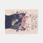 Couverture Polaire Restez Sauvage, Fleur Chat Fleece Floral Blanche (Devant (Horizontal))