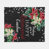 Couverture Polaire Retraite Noël Poinsettia Floral Noir (Devant (Horizontal))
