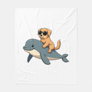 Couverture Polaire Retriever doré vintage montant une baleine béluga