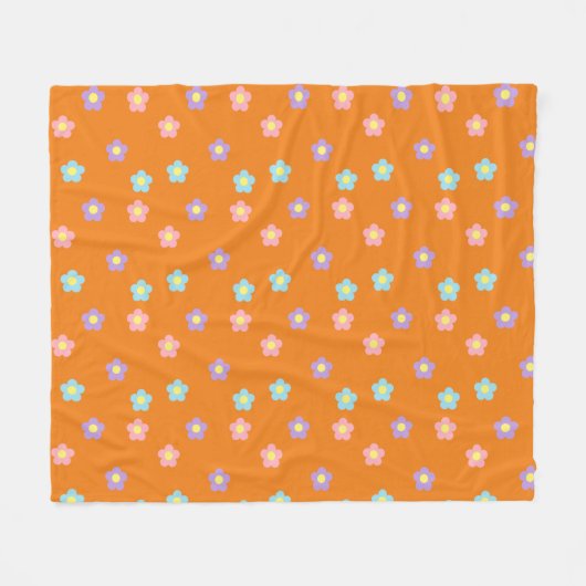 Couverture Polaire Retro 90s Y2k Pastel Fleurs Orange Dorm (Devant (Horizontal))
