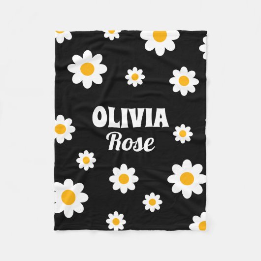 Couverture Polaire Retro Black Daisy 70's Hippie Nom personnalisé (Devant)