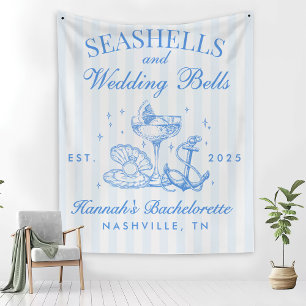 Couverture Polaire Retro Blue Coquillages & Cloches de Mariage Enterr