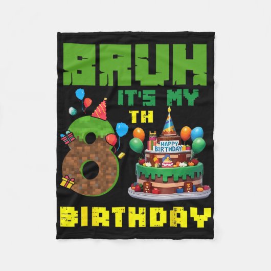 Couverture Polaire Retro Bruh It's My 8th Bday Pixel Cake Gamer 8 Yea (Devant)