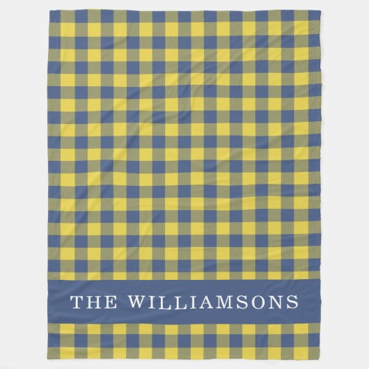Couverture Polaire Retro Buffalo Plaid Jaune Bleu Personnalisé Nom (Devant)