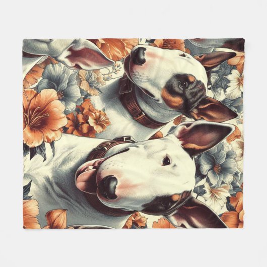 Couverture Polaire Retro Bull Terrier Peinture sans fil (Devant (Horizontal))