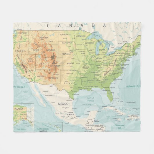 Couverture Polaire Rétro carte couleur du monde (Devant (Horizontal))