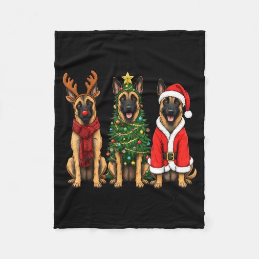 Couverture Polaire Retro Christmas Belgian Malinois Santa Reindeer Do (Devant)