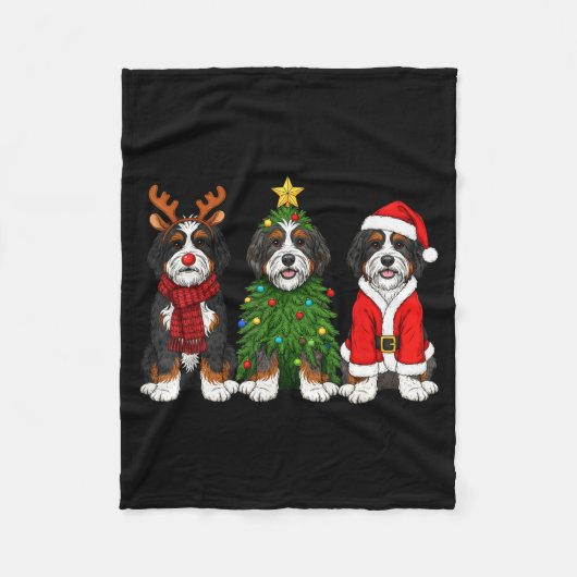 Couverture Polaire Retro Christmas Bernedoodle Santa Reindeer Dog Lov (Devant)