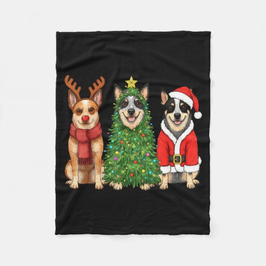 Couverture Polaire Retro Christmas Blue Heeler Santa Reindeer Dog Lov (Devant)