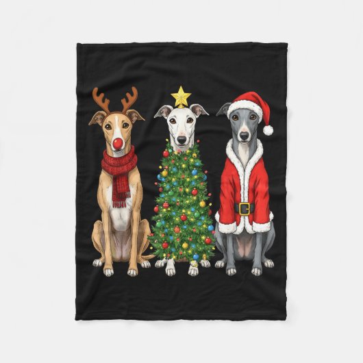 Couverture Polaire Retro Christmas Ghound Santa Reindeer Dog Lover  (Devant)